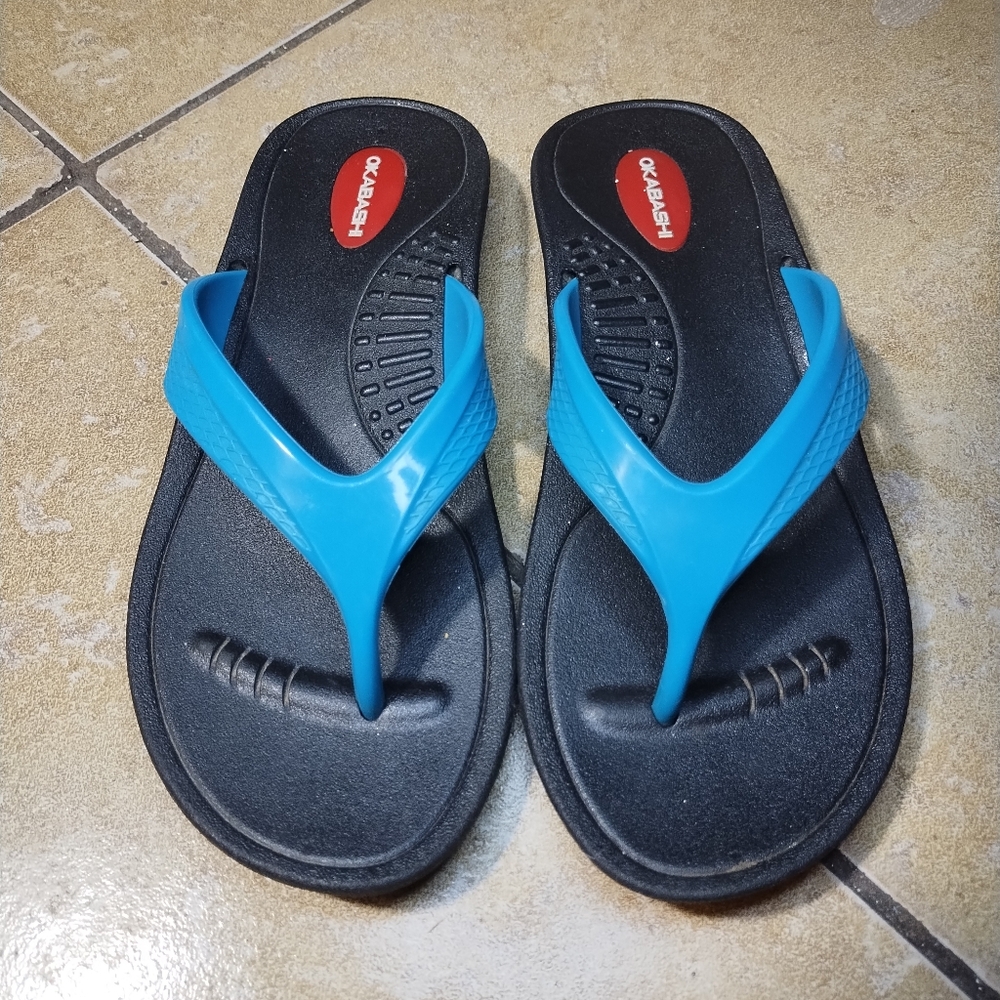 Okabashi Women's Marina Flip Flop Sandals Blue/Black Size Small (5/6)